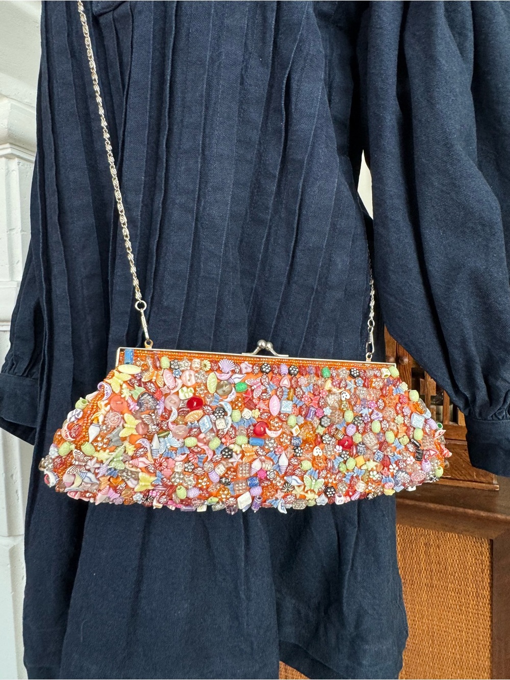 Embellished Multicolor Beaded Clutch Shoulder Bag